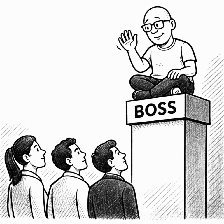 Boss on a pedestal, thinking he's on the same level as the rest of the team.